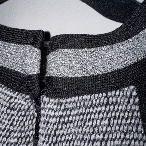 Vintage 60's 70's Mod Empire Waist  Silver Black Halter Knit Maxi Dress XS/S - Picture 16 of 16